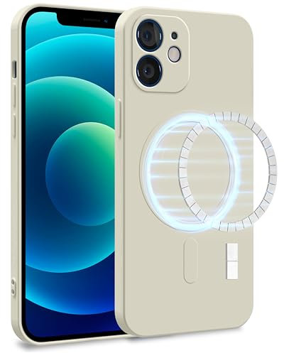 MyGadget Hülle für Apple iPhone 12 [ kompatibel mit MagSafe ] - Zweilagige Handyhülle mit Kameraschutz - Cover mit Innenfutter & Silikon außen - Eierschale