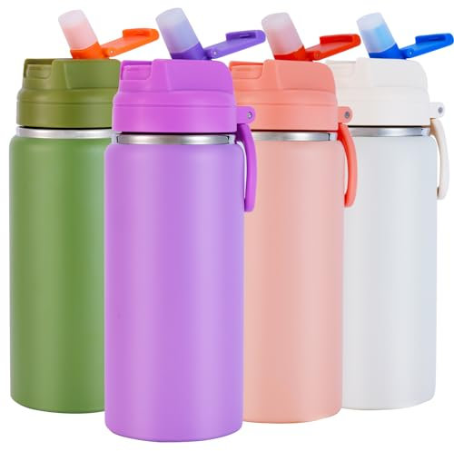 SUPPRUI Insulated Water Bottles,600ml Stainless Steel Water Bottle with Straw,Metal Water Bottle,Double Walled Drink Flasks Leakproof Keep Drinks Hot Cold(Purple)