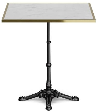 blumfeldt Bistrotisch – 60x60 cm Marmorplatte, Jugendstil-Design, Wetterfest, Gusseisenfuß, Ideal für Garten & Balkon, Einfacher Aufbau