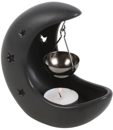 Schwarzer Halbmond-Ölbrenner zum Aufhängen, eleganter Aromatherapie-Halter aus Metall für entspannende Atmosphäre, perfekter Heimdekor-Akzent