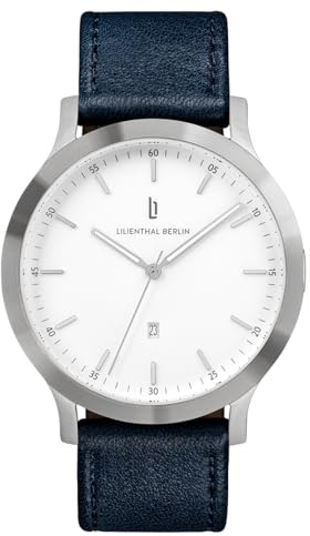 Lilienthal Berlin Herrenuhr Huxley in Silber/Weiß – Armbanduhr aus 316L Chirurgenstahl mit einem Quarzuhrwerk & saphirgehärtetem Mineralglas – 40 mm