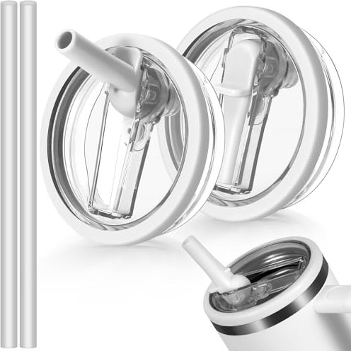 ANTAND 2 Pack 40 oz Leak Proof Flip Straw Lid Replacement for Stanley H2.0 Quencher & ProTour, White
