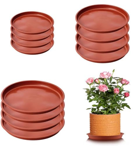 Plant Pot Saucers, 12 Pcs Plant Saucers For Pots, 3 Plant Trays For Pots, Used For Indoor, Outdoor, Garden, Home, Balcony(14cm/16cm/18cm, Brick Red)