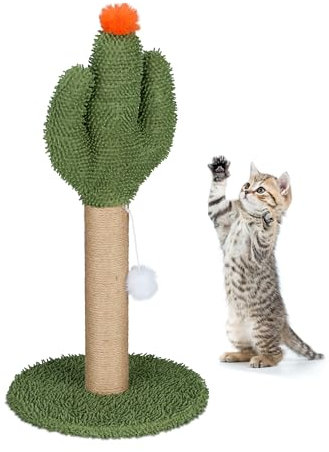 Relaxdays Rascador para Gatos, Diseño de Cactus, 59x31 cm, con Bolita, Cuerda Lino, Poste para Afilar Garras, Multicolor, Tablero de Fibras