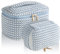 Kytpyi Pochette Maquillage, Trousse Maquillage Voyage, 2 Pièces Velours Côtelé Trousse Maquillage la Mode avec Compartiments, Trousse de Toilette Portable pour Voyage Date Party (Points Bleus)