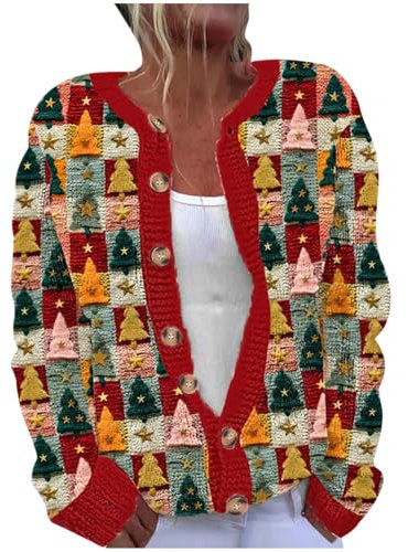 My Orders Oversized Knit Cardigan for Women UK 2024 Christmas Long Sleeve Button Down Coat Funny Xmas Tree Santa Snowflake Print Jacket Winter Fashion Going Out Loose Fit Sweater Tops
