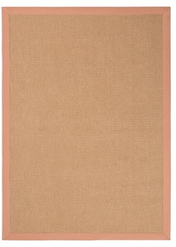 carpetfine Sisalteppich Naturfarbe 120x170 cm handgewebt mit Bordüre aus Baumwolle in Pfirsich | Moderner Rutschfester Flachgewebeteppich Uni aus Naturfasern für Wohnzimmer, Schlafzimmer