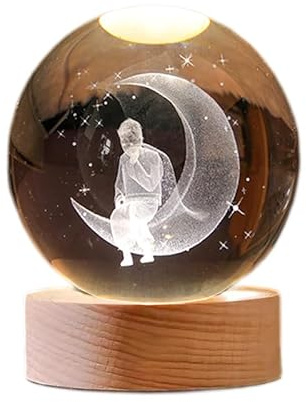 YJDZ Kristallkugel-Nachtlicht – buntes leuchtendes warmes Glasdekor (kleiner Prinz und der Mond)