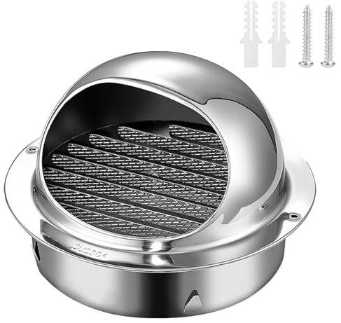Lüftungsgitter Edelstahl Rund Abluftgitter 90mm, 100mm, 110mm Abluft Zuluft Belüftungsgitter Edelstahl Entlüftungshaube mit integriertem Fliegengitter-Netz für Bad Küche Garage Wohnmobil(90mm/3.5in)