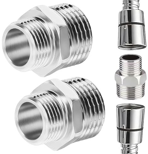 Times Mark 4 conectores de manguera de ducha de acero inoxidable, adaptador roscado macho a hembra, accesorios universales de 20 mm x 16 mm para ducha, bidé, fregadero y manguera de jardín, accesorios
