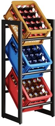 Kistenständer Getränkekistenregal 3 Kisten/Getränkeregal Kistenregal 2 bis 3 Kästen/Regal für Getränkekisten Wasserkasten Obstkisten Bierkisten Regal Verkaufsregal/Schwarz/49x32x108cm(BTH)-1Stück