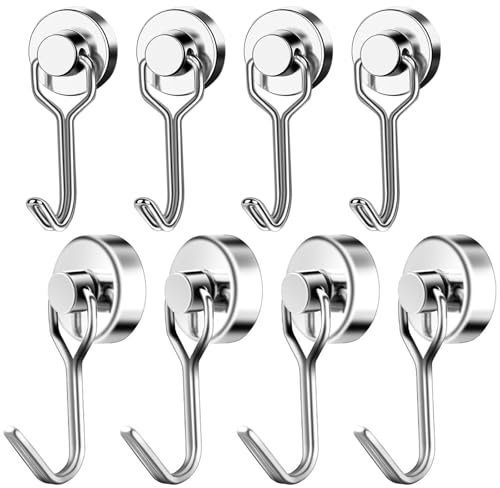 8 Stück Magnethaken Extra Stark, Magnet Schlüsselhalter, Magnet Handtuchhalter, Drehbar Magnetischer Haken rostfrei Metallhaken für Kreuzfahrt Grill BBQ Küche Kühlschränke Gadgets Eisentüren Büro