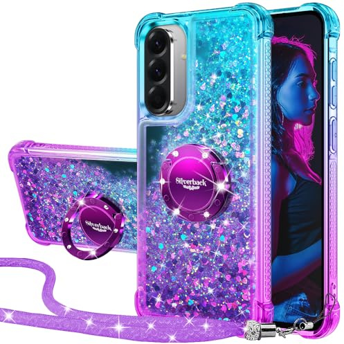 Silverback für Samsung Galaxy A36 Hülle, Glitzer Handyhülle mit Ring & Band | Lila,Silikon Flüssigkeit Clear Case, Treibsand Schutzhülle für Mädchen