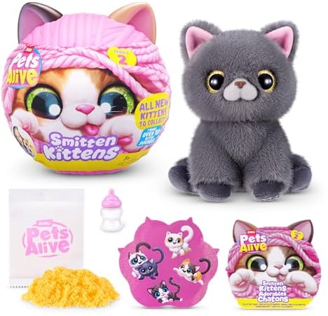 Pets Alive Smitten Kittens Series 2 (British Shorthair) by ZURU – Interactive Plush Cat Toy with 10 Sounds, Surprise Unboxing, Soft Collectible Pet for Ages 3+