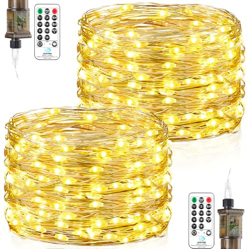 Forepin Lichterkette Innen mit Stecker, 2 Stück 18M 150LED Warmweiß Lichterkette Außen Strom mit Fernbedienung Timer, Wasserdicht 8 Modi für Außen, Innen, Zimmer, Party, Hochzeit Weihnachten Deko