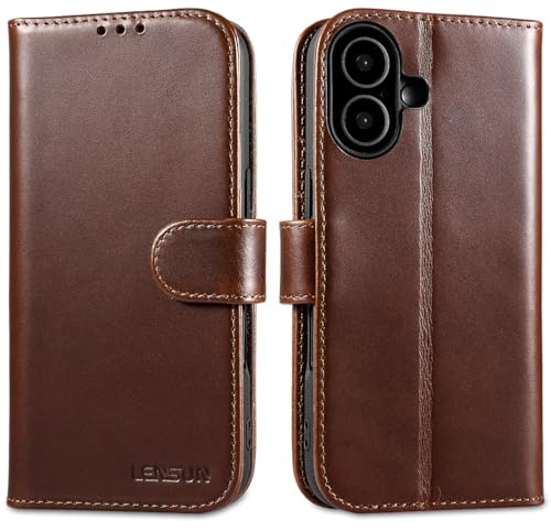 LENSUN Hülle für iPhone 17 Echtleder, RFID Schutz - Hunter Braun | Handyhülle Echtes Leder, Handytasche Flip Magnetverschluss Lederhülle Schutzhülle
