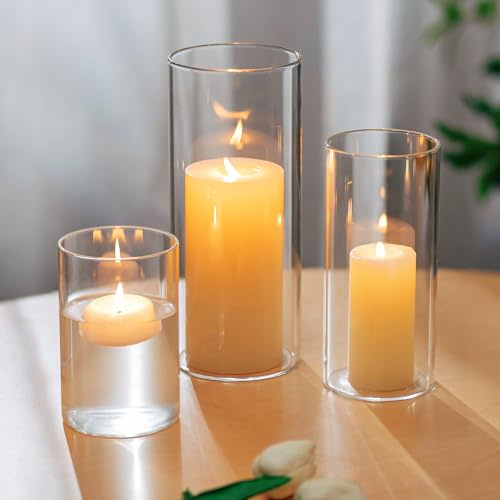Glasseam Windlicht Glas Kerzengläser Groß: 3er Set Verdickte Kerzenglas | 3 Verschiedene Größen, 3mm Dick, Modern Vase, Windlicht Outdoor, Tischdeko Hochzeit Deko Wohnzimmer