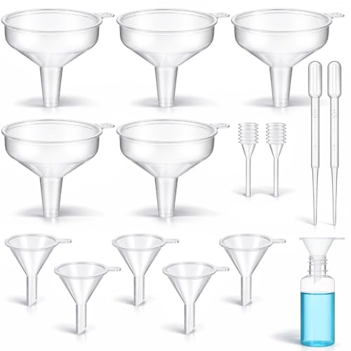 14 PCS Tiny Funnel for Mini Bottles Small Funnels for Filling Bottles | Plastic Clear Mini Funnels with Droppers for Kitchen Bottle Lab Essential Oils Perfume