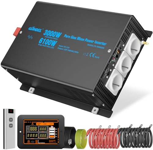 3000W/6100W Wechselrichter 12V auf 230V Reiner Sinus Spannungswandler | Power Inverter mit LED-Fernbedienung, Einstellbarer Eingangsspannung für Haushaltsgeräten