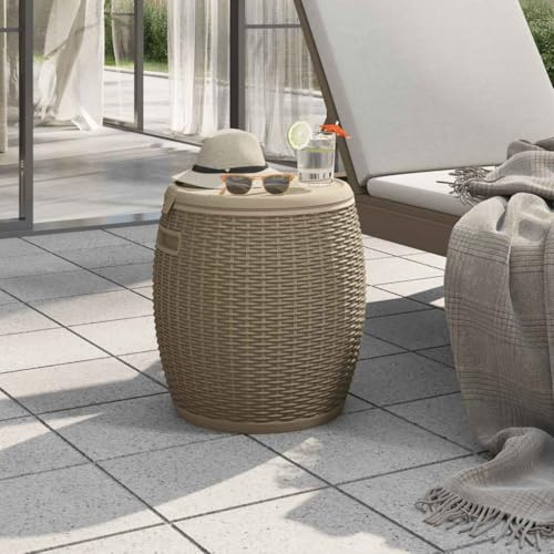 Mokuyary Aufbewahrungsbox für den Garten, 4 in 1, Hellbraun, Polypropylen, Aufbewahrungsbox, Kissenbox für Außen, Innenbereich, Garten, Balkon oder Terrasse