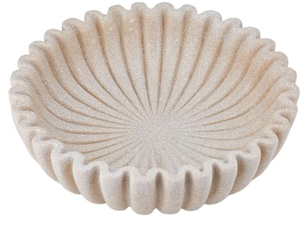 DICOSMETIC Grand bol décoratif moderne minimaliste en résine de 25 cm - Bol élégant pour table d'entrée - Blanc cannelé - Bols de comptoir de cuisine pour la maison, le bureau, l'hôtel