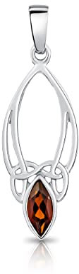 DTPsilver® 925 Sterling Silber Keltischer Knoten Anhänger mit natürlichen Edelsteinen - Granat