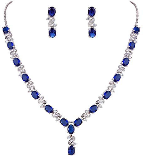 Clearine Damen Elegant Delicate Cubic Zirconia Unendlichkeit Y-Form Halskette Dangle Ohrringe Set Saphirblau