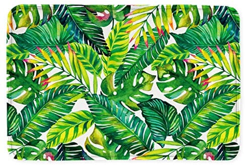 goodbath Banana Leaf Bath Mats, Tropical Palm Tree Leaves Non Slip Bath Rugs Absorbent Bathroom Rugs Kitchen Floor Mat Carpet, 80 x 50 cm, Green White