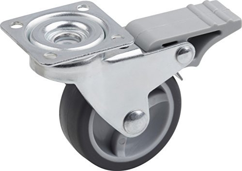 Metafranc Lenkrolle Ø 50 mm - Feststeller - 42 x 42 mm Platte - TPR-Rad - Weiche Lauffläche - Gleitlager - 40 kg Tragkraft / Transportrolle / Möbelrolle / Schwerlastrolle / 802790