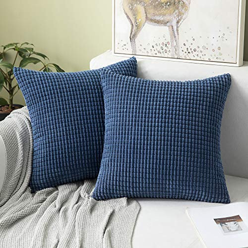 MIULEE Kissenbezug 40x40 Marineblau Sofakissen Kordsamt Kissenbezüge Quadrat Cord Dekokissen Kissenhülle Dekorativ Couchkissen Bezug Weich für Wohnzimmer Schlafzimmer 16x16 Inch 2er Set