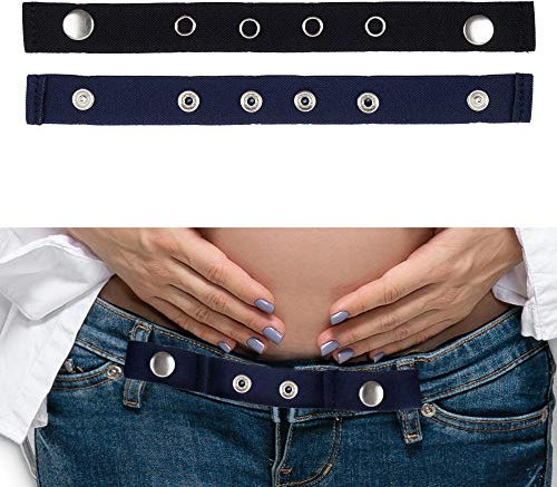 Bequeme Hosenverlängerung, 2 Stück, für Schwangere, Lieblingshosen bis zur 24. Woche nutzen, Hosenerweiterung 3 x Längen-verstellbar, bis 24 cm Bundverlängerung, starke Druckknöpfe für Gürtellaschen