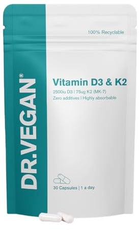 Daily Vitamin D3 K2 2500 IU, 63mcg | Support Healthy Bone and Immunity | | 30 Vegan Capsules | 1-A-Day | DR.VEGAN®