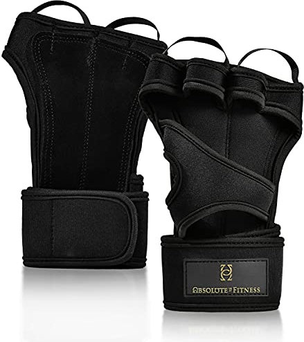 Absolute - Us ®-Fitnesshandschuh aus Leder und Neoprene-Funktionale Gym Handschuhe mit 40 cm Handgelenkbandage, Handfläche aus Leder, offenem Handrücken und Fingerschlaufen zum einfachen Ausziehen.