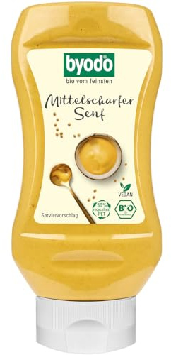 Bio-Mittelscharfer Senf 300ml - Byodo Vegan & Vegetarisch, Deutsche Bio-Senfsaat, Kein Zuckerzusatz, Cremig & Vielseitig, Ideal für Dressings & Marinaden, Praktische Squeeze-Flasche