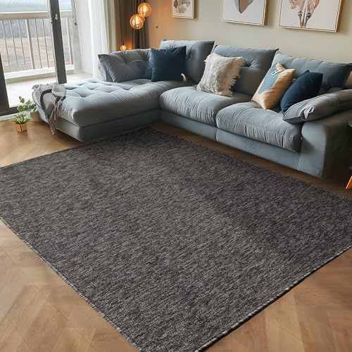 Carpettex Teppich Wohnzimmer Kurzflor Modern Einfarbig Design 120 x 170 cm Anthrazit - Küchenteppich Waschbar Extra Weich Flauschig - Schlafzimmer Kinderzimmer Esszimmer Flur