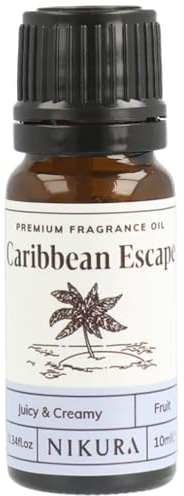 Nikura | Caribbean Escape Fragrance Oil - 10ml | Perfect for Soap Making, Candle Making, Wax Melts, Diffuser | Great for use in Bath Bombs, Perfume Oil, Perfume Scents | Vegan & UK Made