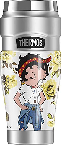 Betty Boop Yellow Flowers Thermos Stainless King Stainless Steel Travel Tumbler, Vacuum Insulated & Double Wall, 16 oz