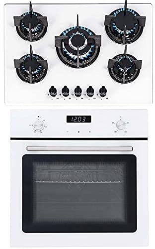 SIA 60cm White Single Electric True Fan Oven & 70cm White 5 Burner Gas Glass Hob