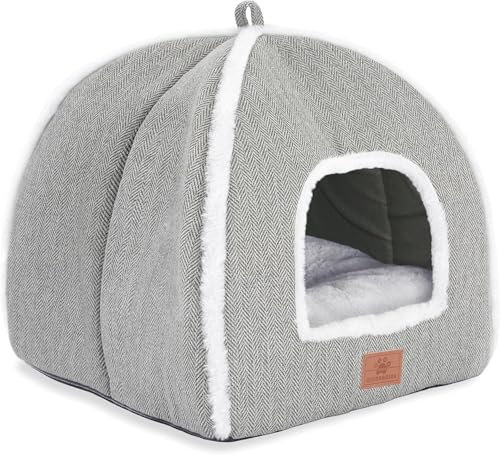 Katzenbetten für Hauskatzen, Faltbare Katzenbetthöhle, Katzenhaus mit waschbaren Kissen, Katzenbett für Kätzchen, kleine Haustiere, Katzenzelt, weiches und warmes Katzenhaus für drinnen, Grau Large