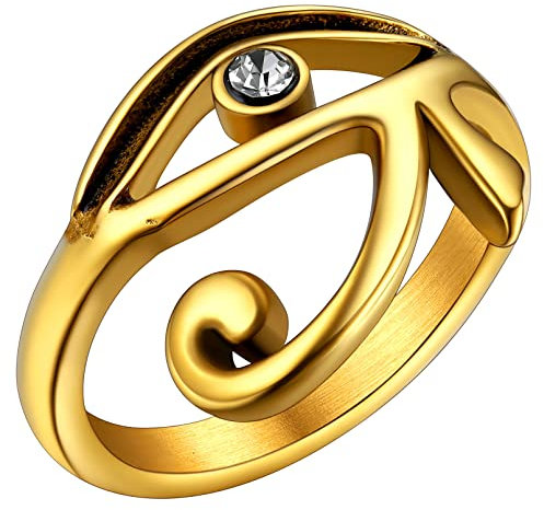 Bague Homme Oeil Horus Plaqué Or Anneau Oeil d'Horus Acier Inoxydable 66.5 Anneau Bagues Ado Garçon Bijoux Motard Biker Vintage Gothique Porte Bonheur Cadeau Anniversaire pour Hommes Garçons
