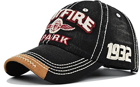 YULOONG Vintage Baseball Cap Stickerei Spitfire Washed Denim Trucker Cap 100% Baumwolle Sonnenhut für Männer Frauen Verstellbare Größe
