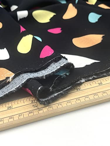 Minerva Exklusiver Florid Splash Viskose Challis Stoff, Meterware, Schwarz