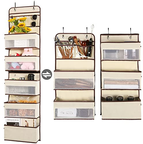 FJZZ Tür Organizer Hängeorganizer mit 5 Großen Taschen mit Fenster und 2 PVC-Taschen,Multifunktionale 1 geteilt in 2 Hängeaufbewahrung Organizer für Tür Bad Kinderzimmer Schlafzimmer Wohnzimmer