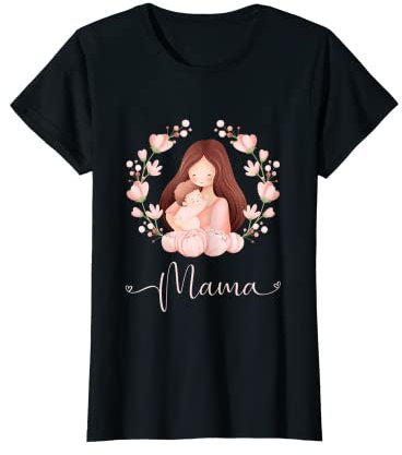 Damen Muttertag Mama & Baby Blumenkranz Mama T-Shirt