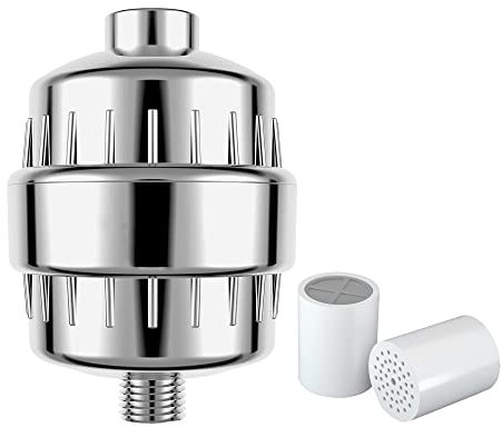 Dogfish Filtro doccia a 20 stadi con Vitamina C, Filtro anticalcare doccia con 2 Cartucce-Filtranti universale per doccia ad alto rendimento per rimuovere cloro, fluoro, metalli pesanti