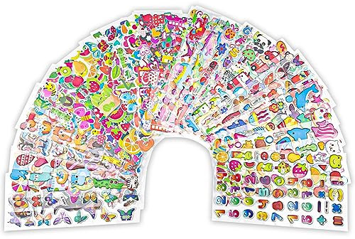 Magrimaxio 40 Fogli Adesivi 3D, Puffy Stickers, Adesivi per Bambini, stikers bambini attacca stacca, riutilizzabili e resistenti all'acqua, per Scrapbooking, laptop, Bagagli, Regali, Gratificanti