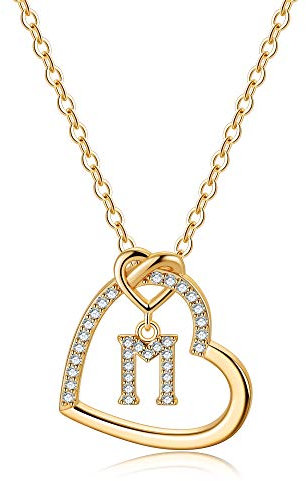 TINGN Geschenke für Mädchen - Gold Halskette Damen Kette Herz Kette mit Buchstaben M Personalisierte Halskette Geschenke für Kinder Teenager Mädchen Gold Schmuck Geschenk für Frauen Freundin
