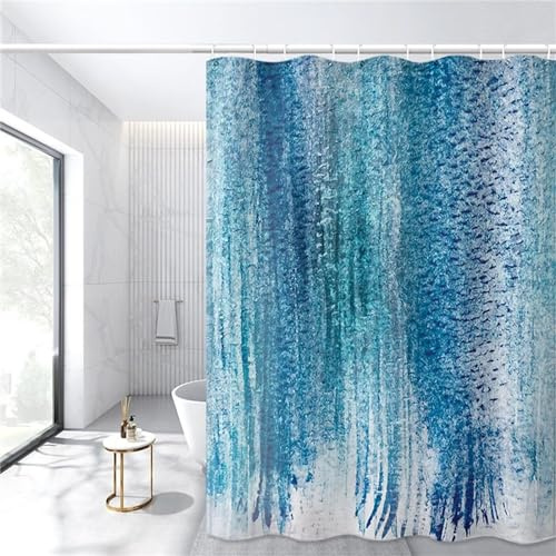 Syiboo Duschvorhang Weiß Blau 200x250cm Duschvorhäng Anti Schimmel,Wasserabweisend Stoff Duschrollo Waschbar,3D Draussen Bad Vorhang Schnell Trocknend,Badewanne Badezimmer Decor Vorhänge