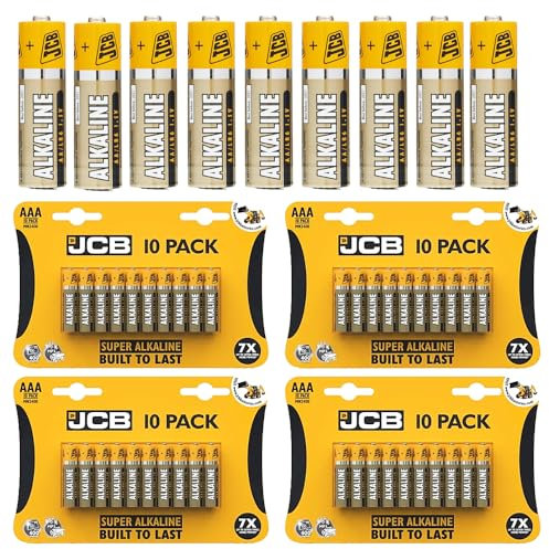 AAA Batteries, JCB AAA Batteries 40 Pack - Industrial Power Alkaline AAA batteries Triple AAA Battery 1.5v For toys | fairy lights | remotes | Flashlights | Clocks | Home or Office Use
