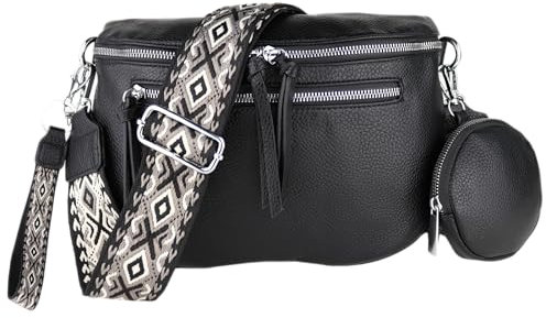 MIRROSI® Bauchtasche Damen, Veganleder 30x20x9cm, Umhängetasche, Brusttasche, Crossbody bag, Kunstleder leder, verstellbare Schulterriemen Bohemian Style (Dunkelgrau)